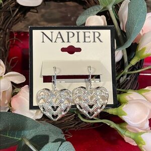 Napier Silver Chevron Heart Earrings